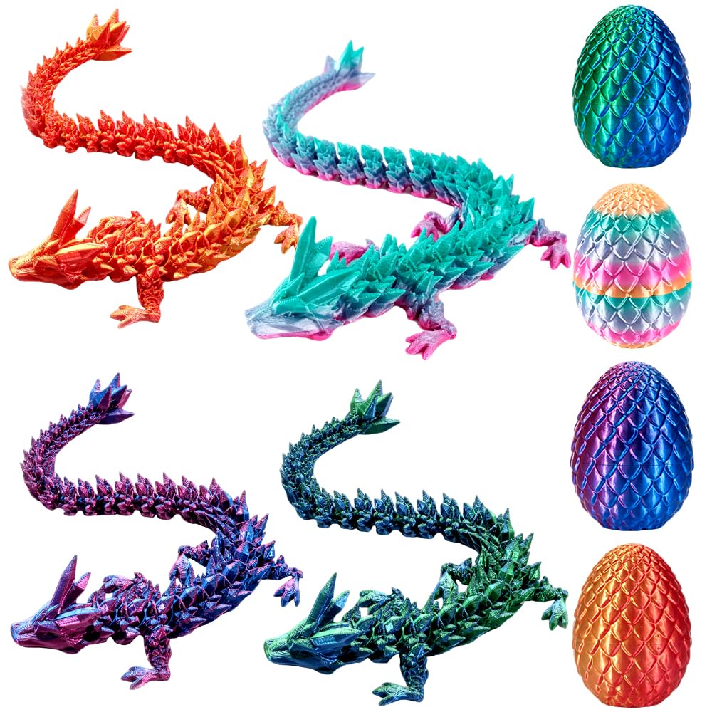 HATFRYF 4pcs 3D Printed Dragon Egg with Dragon Inside, 3D Printed Fidget Toy, Desk Decoration Craft Ornament Children and Adults Gift Easter Carnival