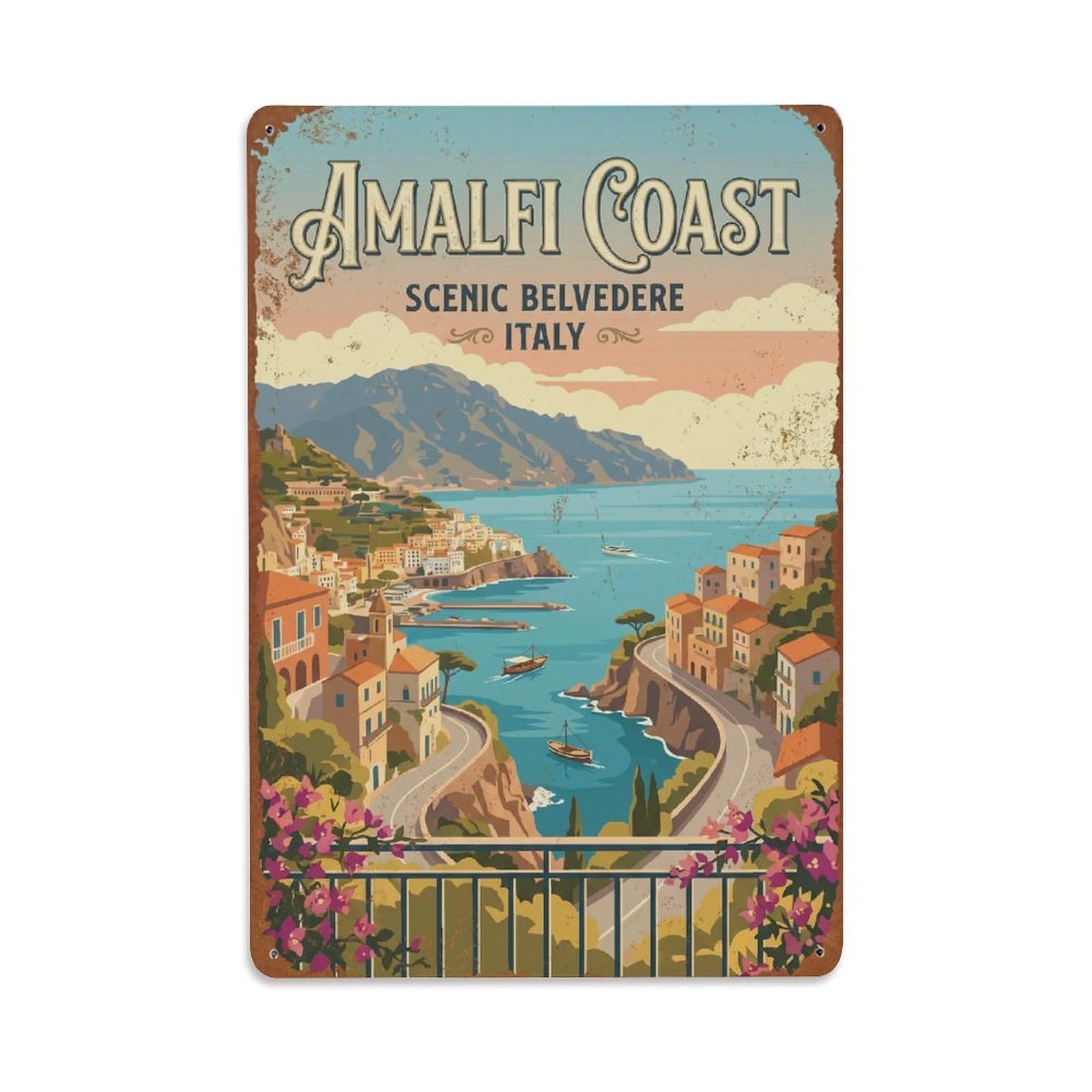 Vintage Travel Belvedere Italy Scenic Metal Tin Sign