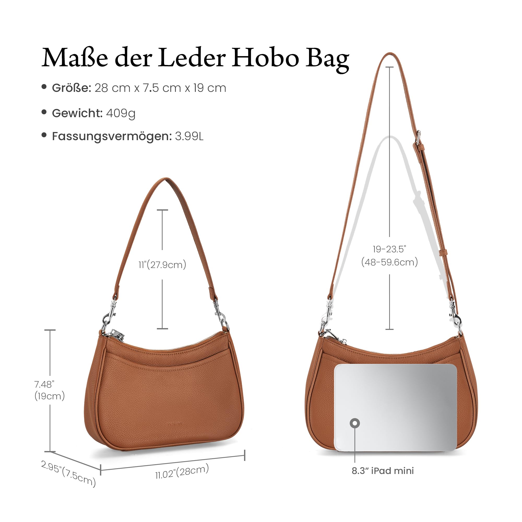 befen Echtleder Handtasche Damen Kleine Schultertasche Elegant Hobo Bag | RFID-Blockierung Umhängetasche Leder Crossbody Bag mit 2 Schultergurten - Mode Einfache Klassische