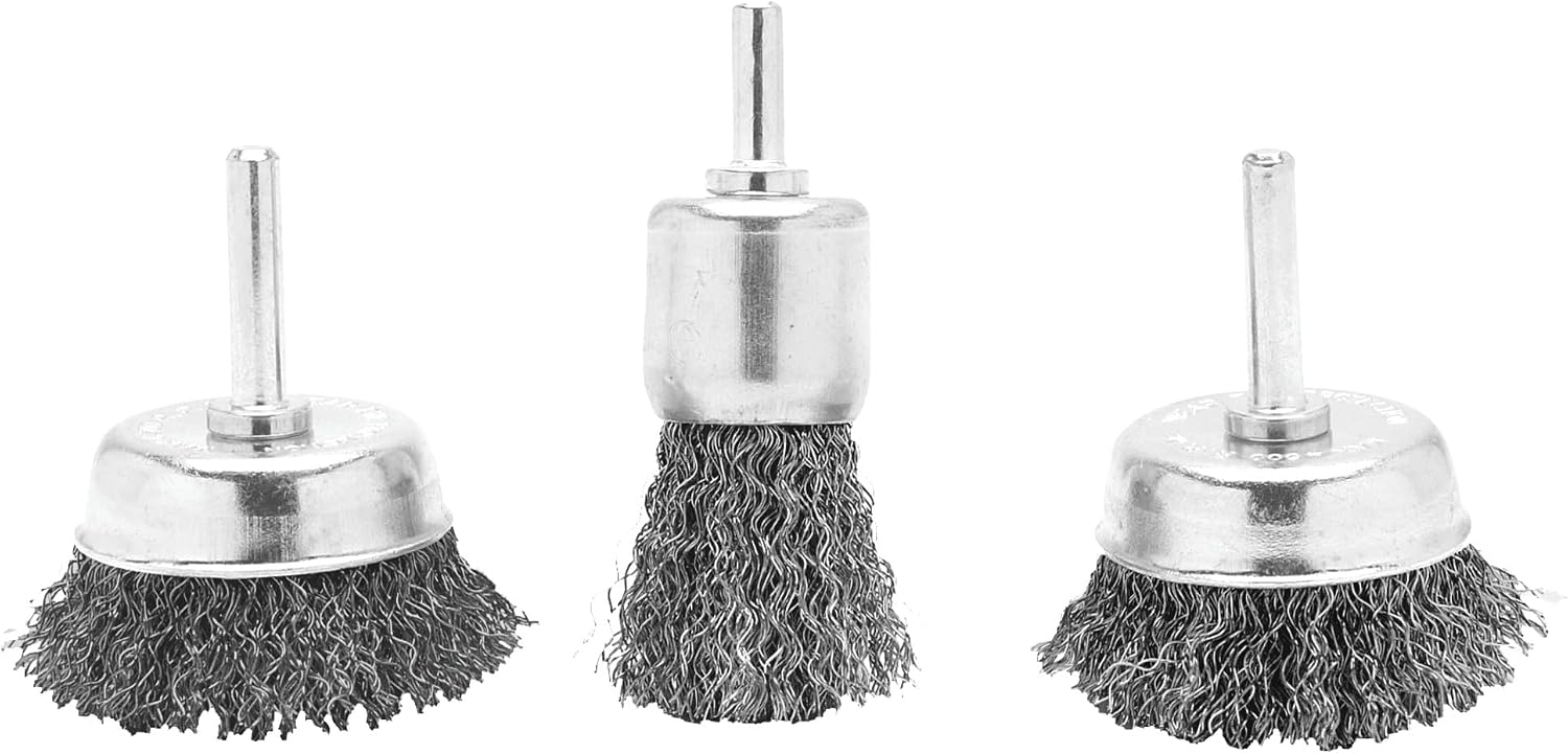 Performance Tool 1462 1ea 1-Inch and 2ea 3-Inch Cup Brushes - Heavy Duty Wire Brushes for Cleaning, Deburring, and Surface Preparation on Metal