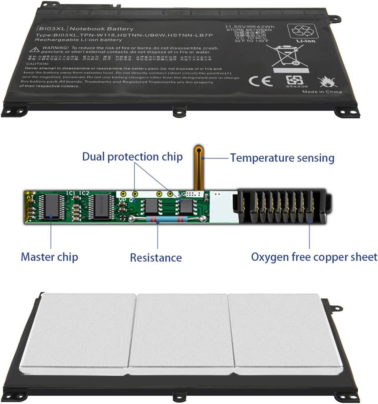 BI03XL Laptop Battery for HP Pavilion X360 13-U M3-U 13-u000 M3-U001DX M3-U103DX 13-U100TU 13-U118TU Stream 14-AX 14-ax010wm ON03XL 0N03XL 844203-855 TPN-W118 HSTNN-LB7P HSTNN-UB6W 843537-541