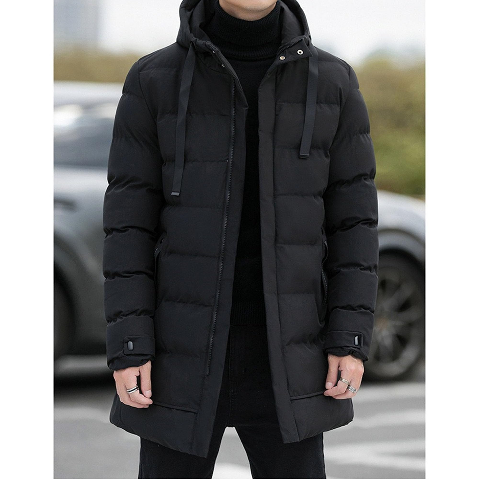 ZDJSWJ Veste longue Puff 2pc pour homme Manteau d'Hiver chaud lourd Veste rembourrée à capuche épaissie