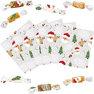 DIYASY 600 Pcs Christmas Candy Wrappers for Caramels, Clear Cellophane Wrapper Xmas Nonstick Chocolate Wrapping Wax Paper Sweets Holiday Baking Packaging 5" x 5"