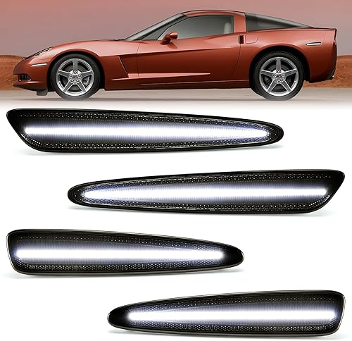 Miniatura 9 de Luces LED blancas laterales para Chevy Corvette C6 2005-2013 lente ahumada delantera trasera ahumada, lámparas blancas para parachoques de