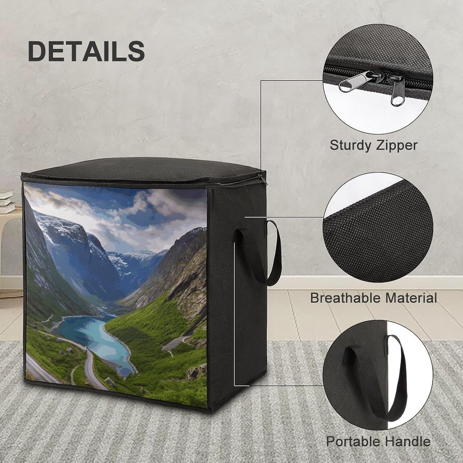 Clothes Storage Bag Personalized Durable Foldable Large Toy Storage Bags with Zipper Moving Bags Luggage Organizer Norwegian Fjords Printed Bags image 4