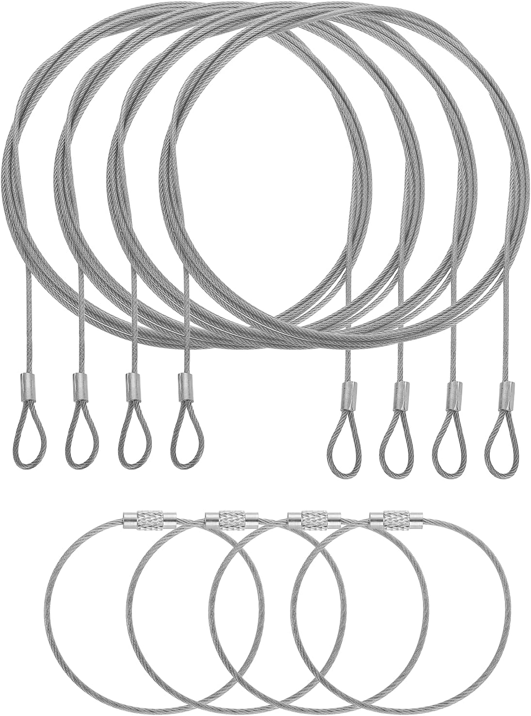 4 Set Double Loop Security Cable Lock (6.56 ft X0.08'') + Keychain Cable, Silver