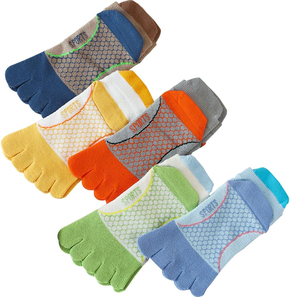 Kids Cotton Toe Socks, Five Finger Socks Breathable Sport Running Toe Socks for Children 3-12 Years, 5 Pairs