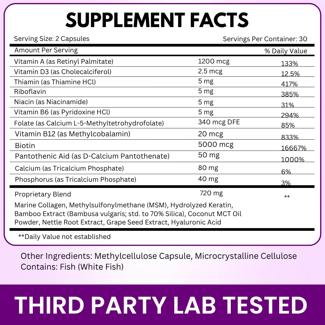 VITBOOST Biotin with Hyaluronic Acid, Collagen and Keratin - 60Ct, 25000mcg — Amazon image 2