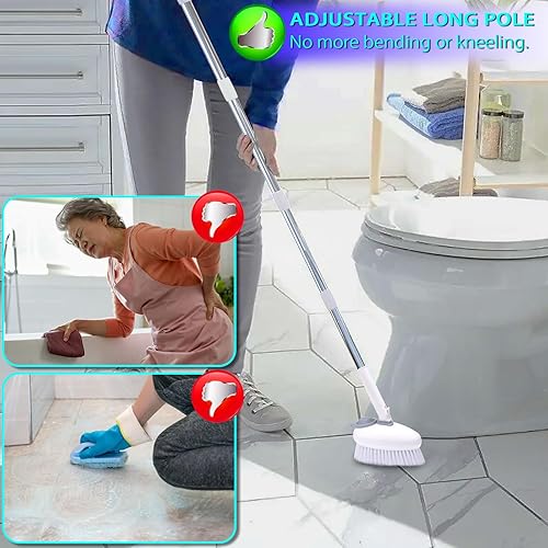 Miniatura 5 de Shower Cleaner Brush, 2-in-1 Tub and Tile Scrubber with Long Handle, Floor Scrubber with Soap Dispenser for Stiff Bristles and Scrubber Sponge for