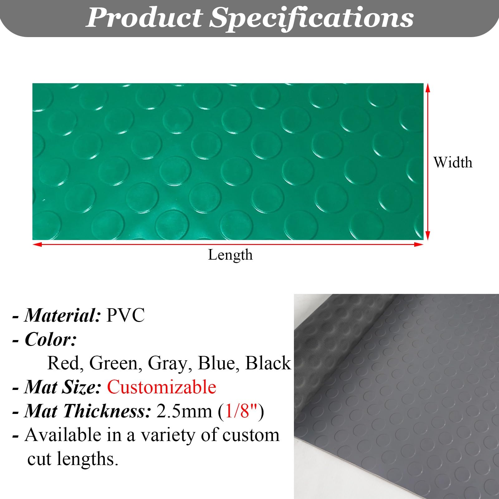 UrbanUp Gummimatte Gummibodenmatte mit Münzmuster, Farbige Garagenbodenrolle mit Anti-Rutsch-Effekt, Sicherheitsmatten für Küchen, Schützende Gummimatten, Zwingermatten(Gray,0.6x4m (1.7 x 13.1ft))