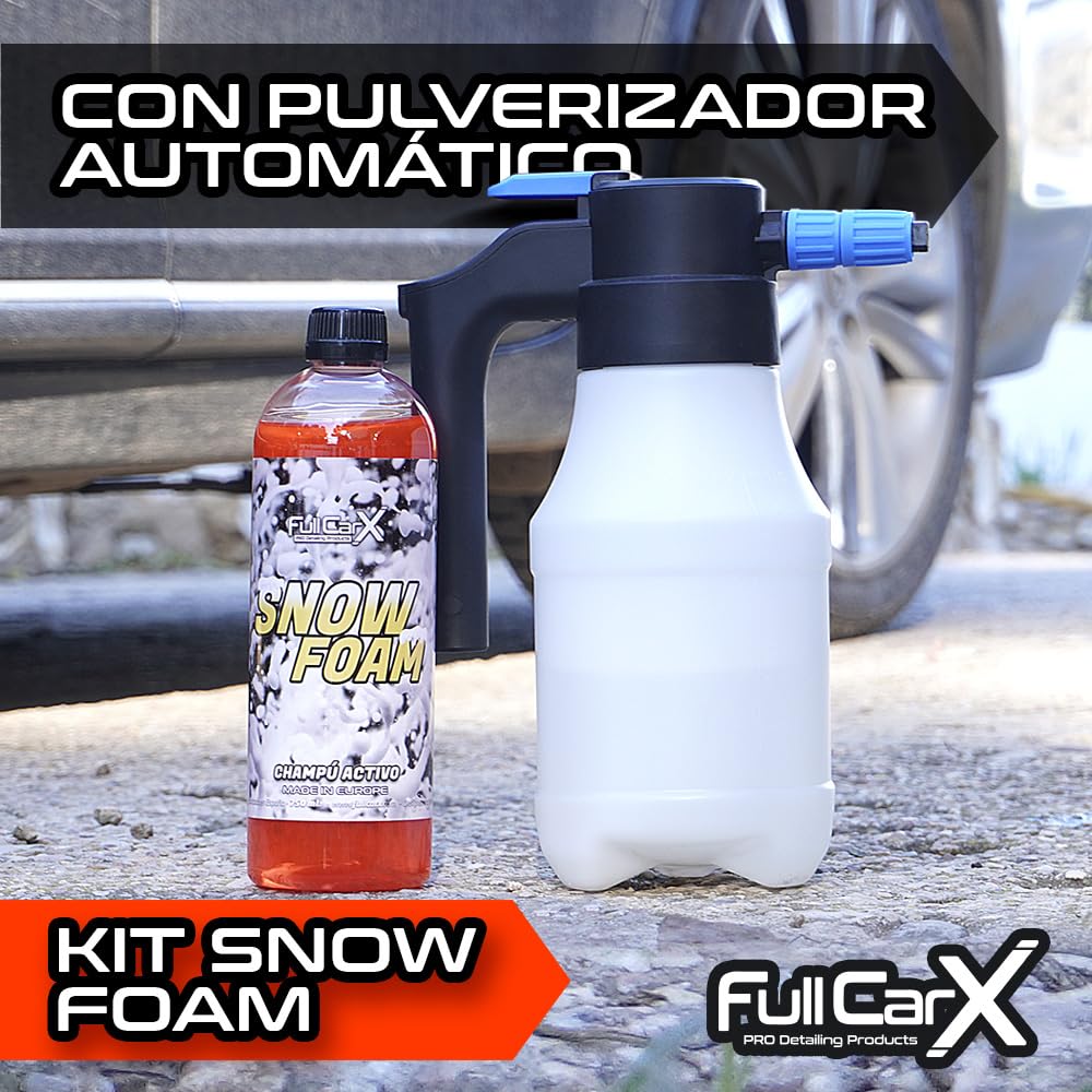 FULLCARX Kit Shampoo con Spruzzatore a Pressione Automatico Elettrico, Detergente Schiuma Attiva Snow Foam PH Neutro, Foamer a Batteria Ricarica USB, Pulizia Esterna Auto, Prodotti Detailing
