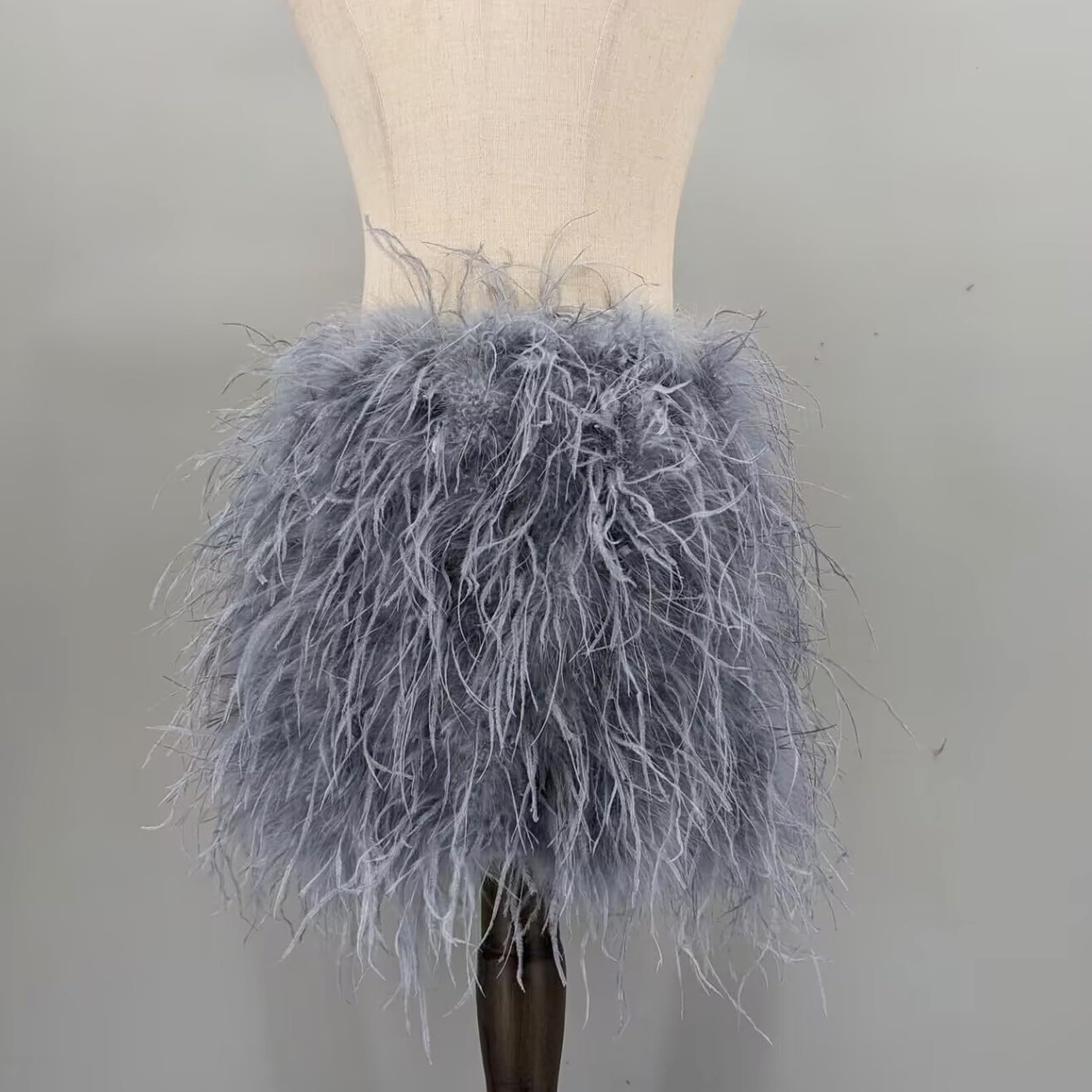 LVCOMEFF Minifalda de plumas de avestruz para mujer, cintura elástica, peluda, para fiesta, club, lujo