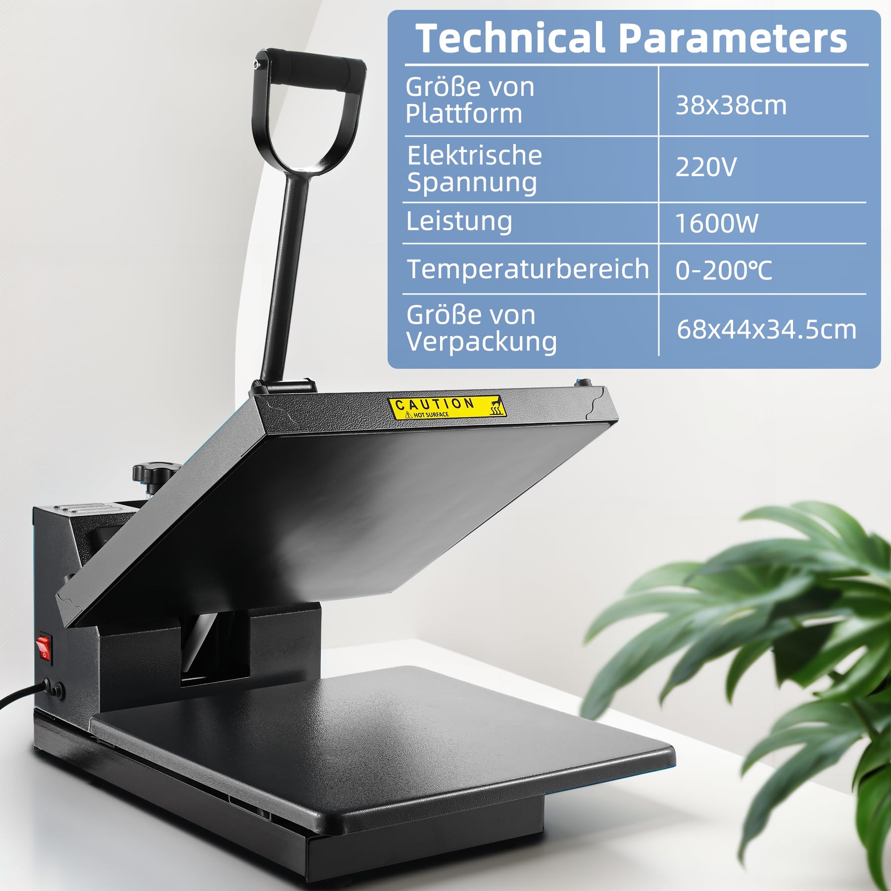 Macchina per Sublimazione Professionale 1600W, Termopressa Multifunzione 38x38cm con Controllo Temperatura Digitale, per Cappelli/T-shirt/Legno