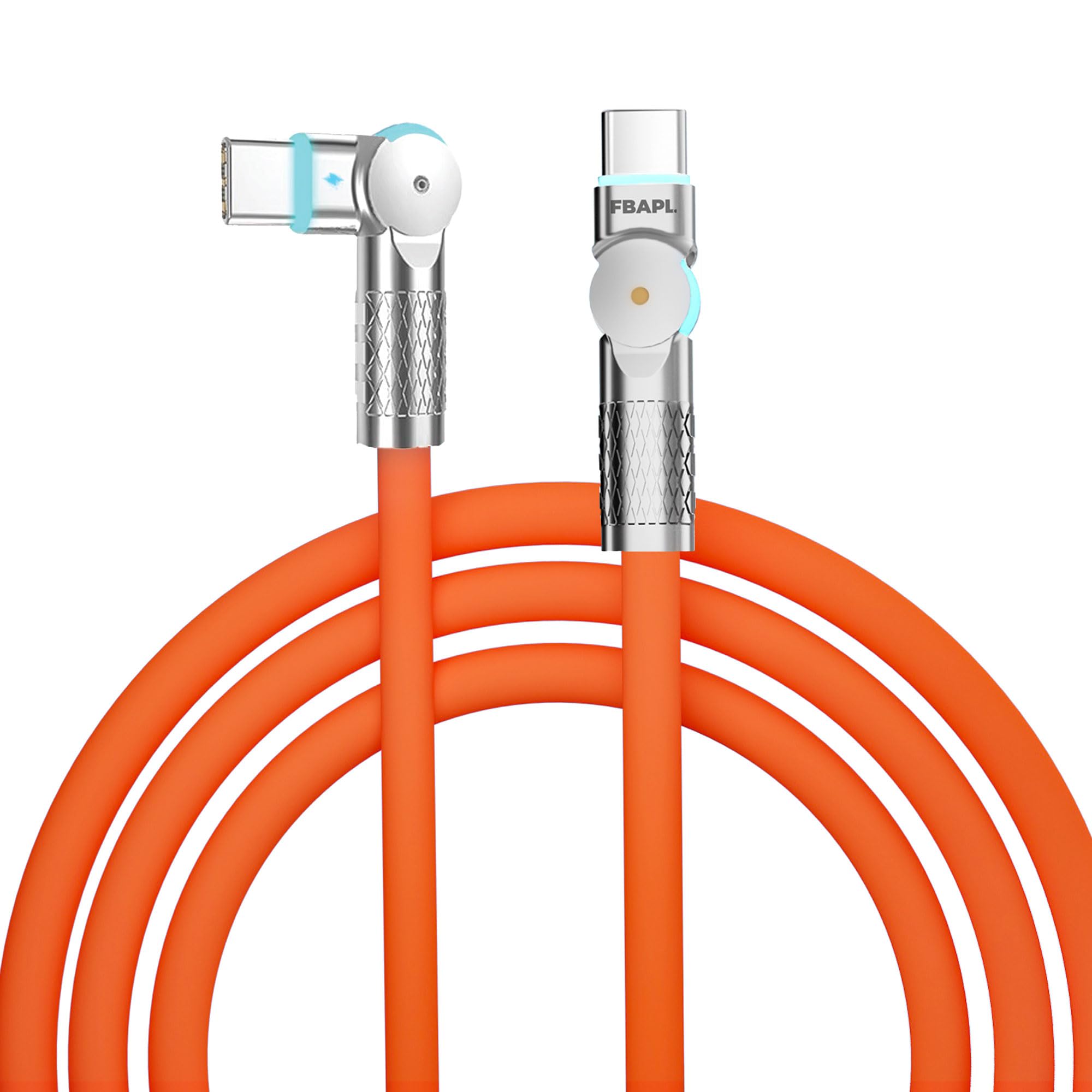 FBAPL™ High-Speed PD 100W 1.5M USB-C to USB-C Charging Cable - Fast Charge Compatible with iPhone 15, MacBook, iPad, Samsung, Pixel, and More (USB-C to USB-C, Orange)