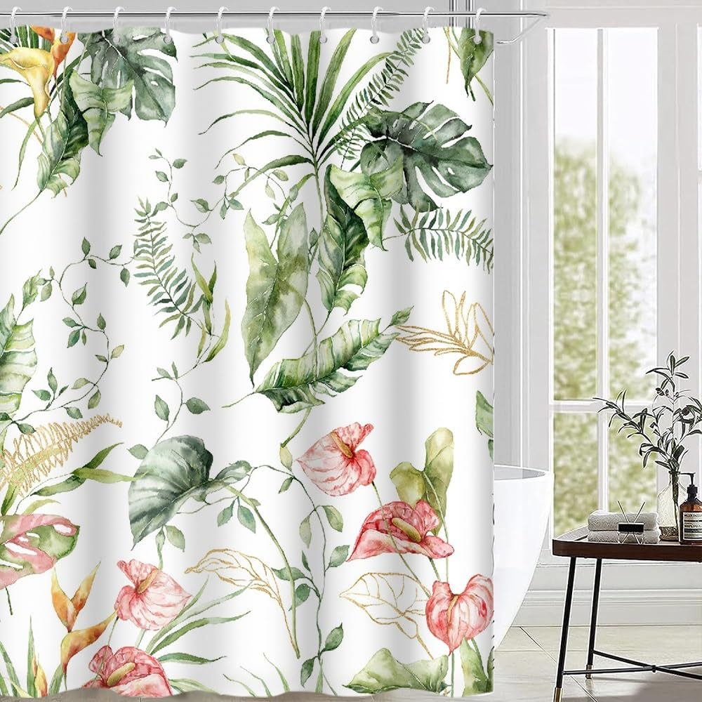Cortina de Ducha de Hoja Eucalipto, Cortinas de Ducha Verde Oro Abstracto Planta Cortinas de Baño Antimoho Impermeable Lavable Tejido de Poliéster Cortina Ducha con 12 Ganchos 120x200cm — view 40