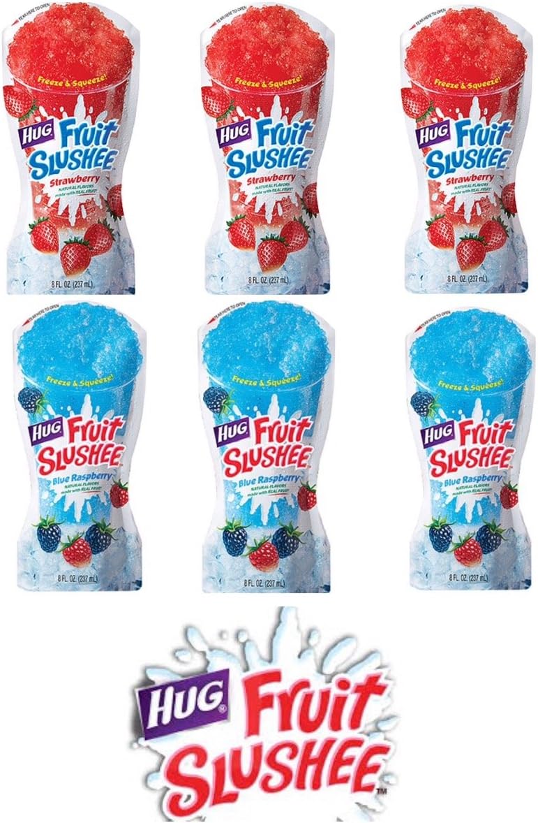 Fruit Slushee Variety (Pack Of 6) Three Blue Raspberry + Three Strawberry 8 Oz Pouches