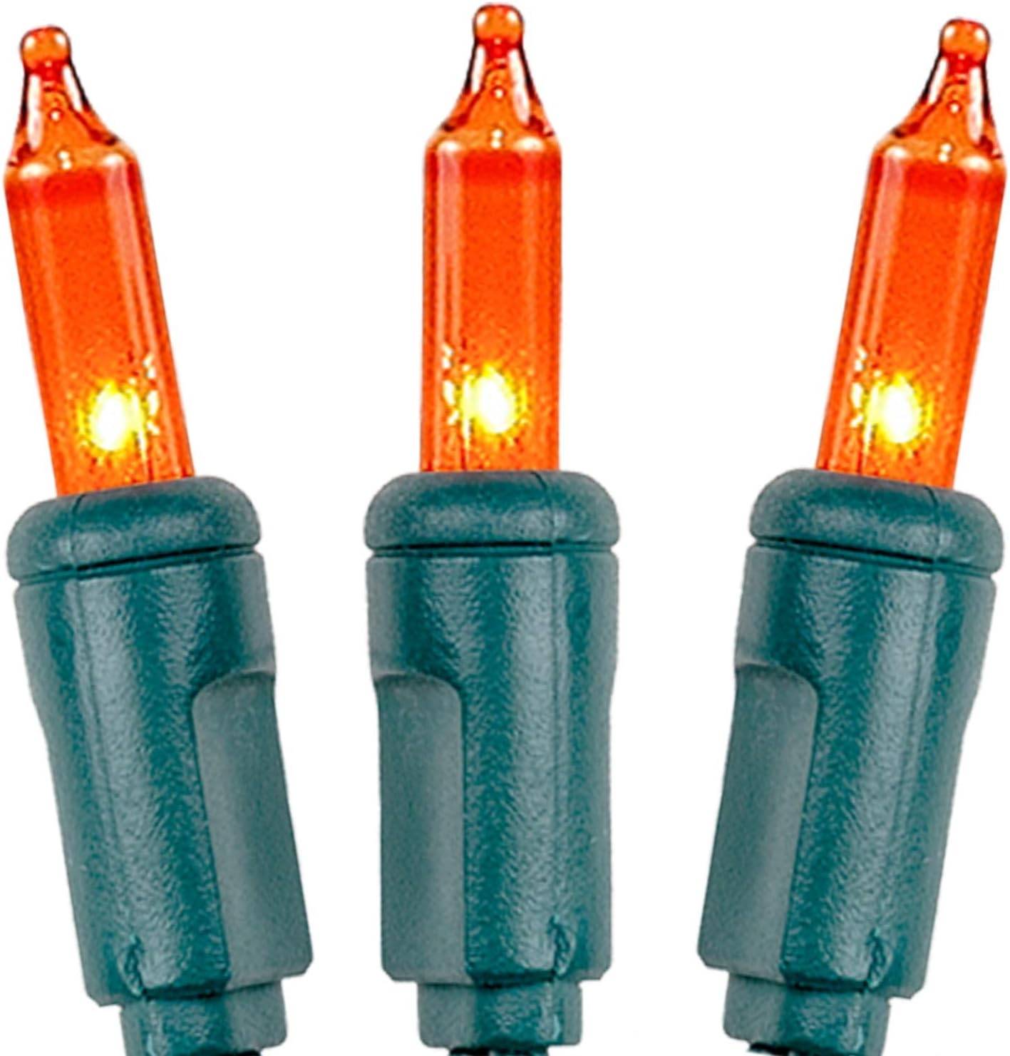 Novelty Lights 50 Feet 100 Bulbs Traditional Incandescent Mini Lights, Amber on Green Wire with 6" Spacing, Commercial Grade and UL Listed for Indoor/Outdoor Use, End-to-End Connectable