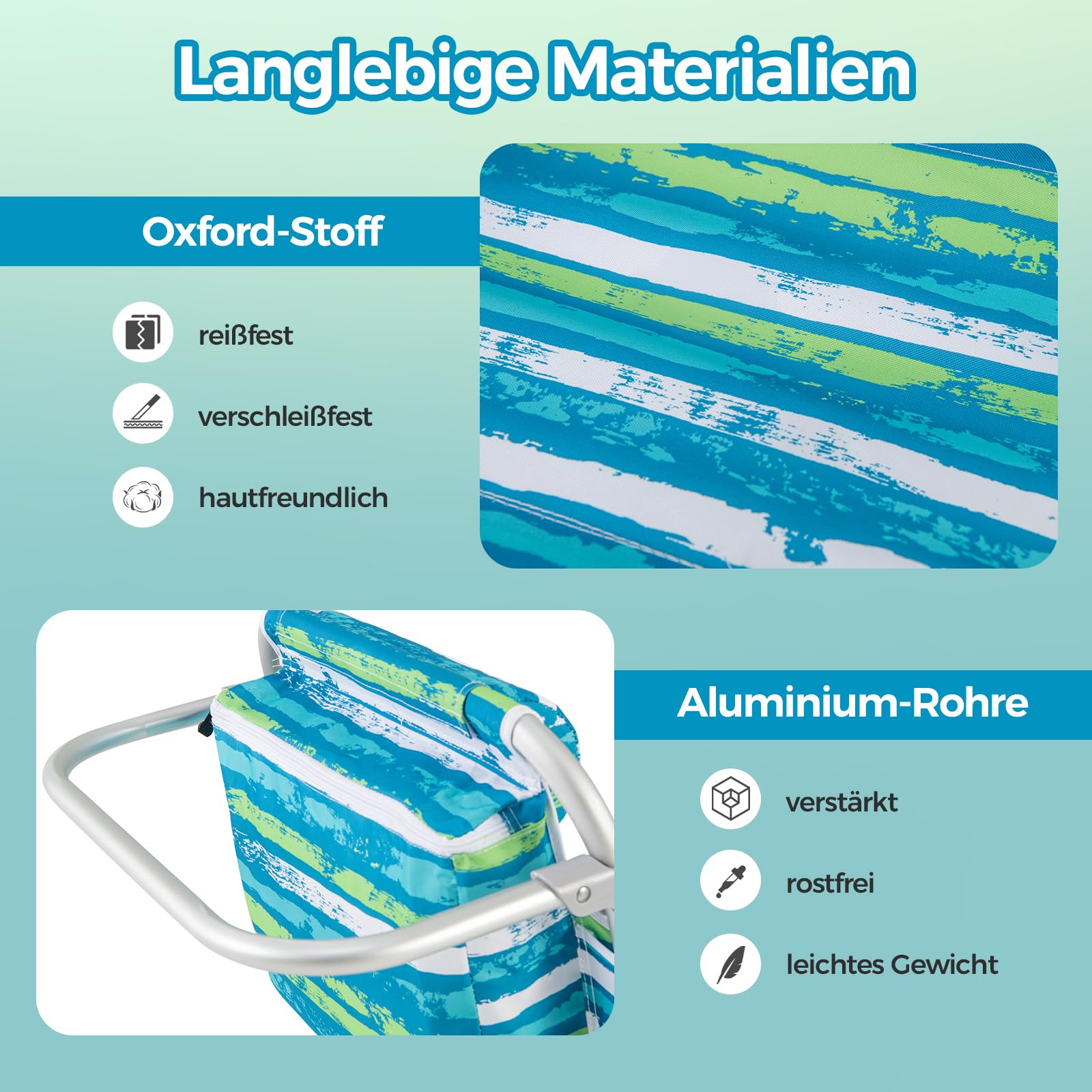 GOPLUS Strandstuhl klappbar leicht, Campingstuhl Outdoor Aluminium mit 5-Fach Verstellbarer Rückenlehne, bis 150kg belastbar, Klappstuhl Faltstuhl rutschfest mit Kissen Schultergurten (Grün,1)
