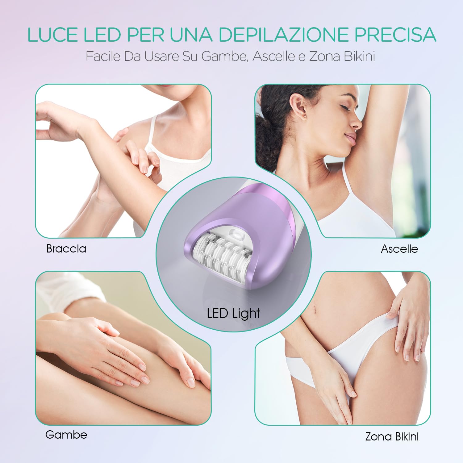 VOYOR Depilatore Donna, 3 in 1 Epilatore Elettrico Donna per Braccia Gambe, Rasoio Elettrico Donna, Epilatore Impermeabile & Ricaricabile, Coperto 30 Pinzette BM300 (Viola)
