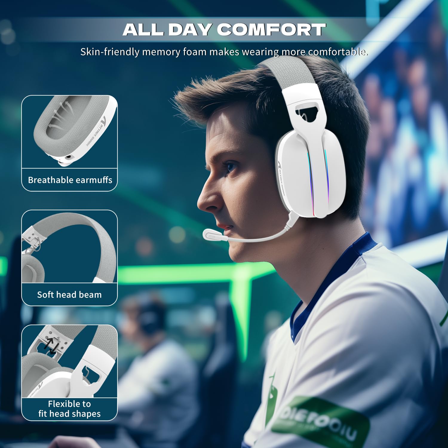 MAMBASNAKE x ATTACK SHARK L90 Cuffie da gioco wireless ultraleggere e galleggianti, suono surround 7.1, BT5.3/2.4Ghz/cablate, RGB, driver al neodimio da 40 mm, per PC/PS4/PS5/Switch/Xbox-Bianco