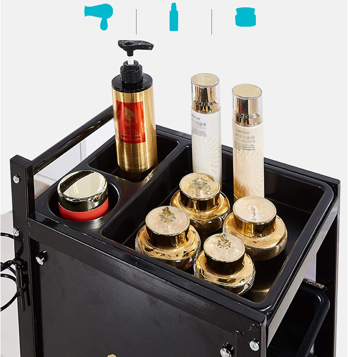 ビューティー サロン トロリー カート、メイクアップ トロリー ビューティー サロン機器カート、アルミ合金柱、美容器具収納トレイ