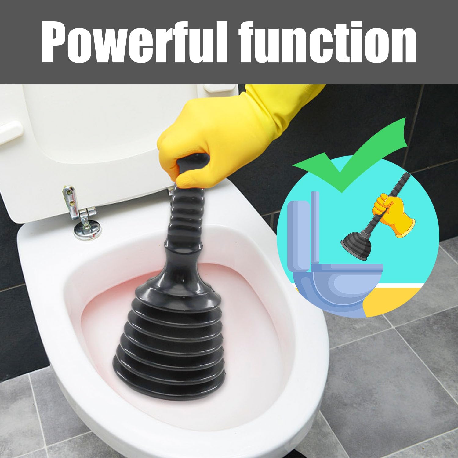 1 pieza de desatascador de lavabo, limpiador de émbolo de inodoro, desatascador de desagüe, apto para cocina, baño, herramienta de émbolo (negro)