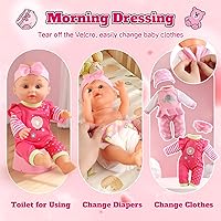 Vista 4 de Juego de Cochecito de Muñeca Bebé - Una Muñeca Bebé de 12.5" con Accesorios para Muñecas y 2 Juegos de Ropa, Cochecito de Muñeca para Niños Pequeños