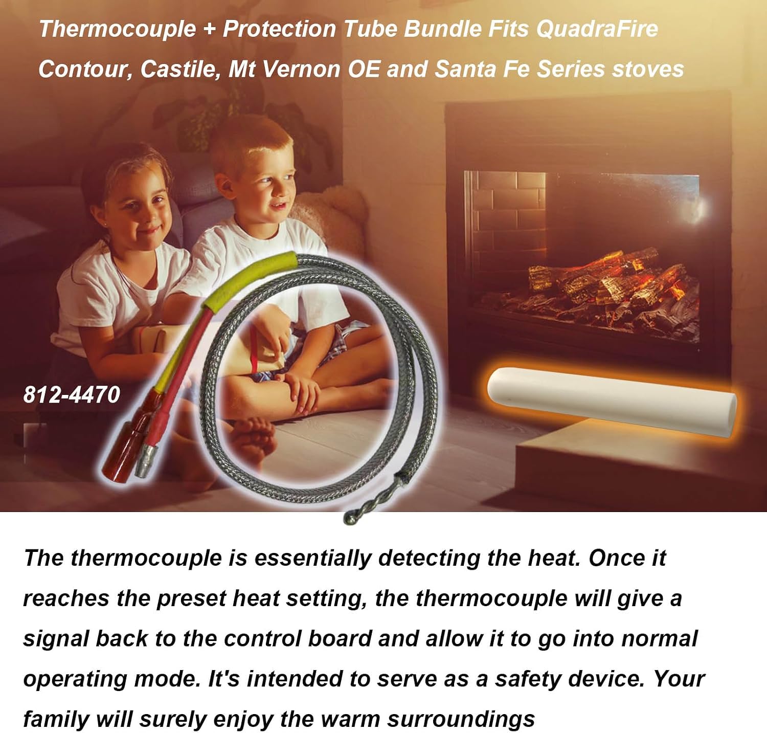 Replacement Thermocouple 812-4470, Protection Tube Bundle kit fit for Quadrafire Castile Contour Mt Vernon OE Santa Fe Heatilator CAB50 PS35 PS50