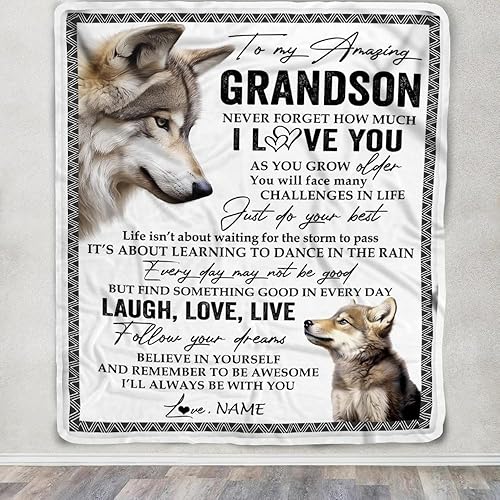 Miniatura 8 de Manta personalizada con texto en inglés To My Grandson from Grandma Grandpa Never Forget I Love You, manta de forro polar personalizada con texto en