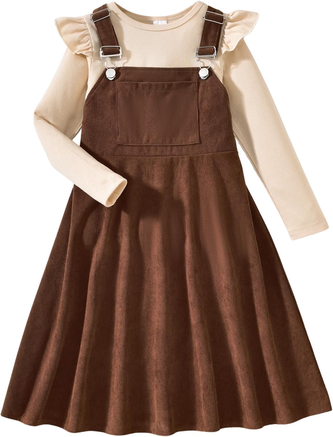 HIHA Little Girls Adjustable Corduroy Pinafore Overall Dress Set Size 6-12