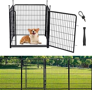 48 in(H) Garden Fences and Borders, Dog Fence Outdoor for Yard, 4 Panels Total 8.9 Ft(L) Animal Barrier Fence No Dig, Heavy Metal Fencing for Garden Beds, Rabbit Fence