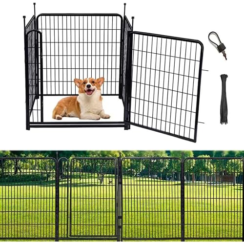 48 in(H) Garden Fences and Borders, Dog Fence Outdoor for Yard, 4 Panels Total 8.9 Ft(L) Animal Barrier Fence No Dig, Heavy Metal Fencing for Garden Beds, Rabbit Fence