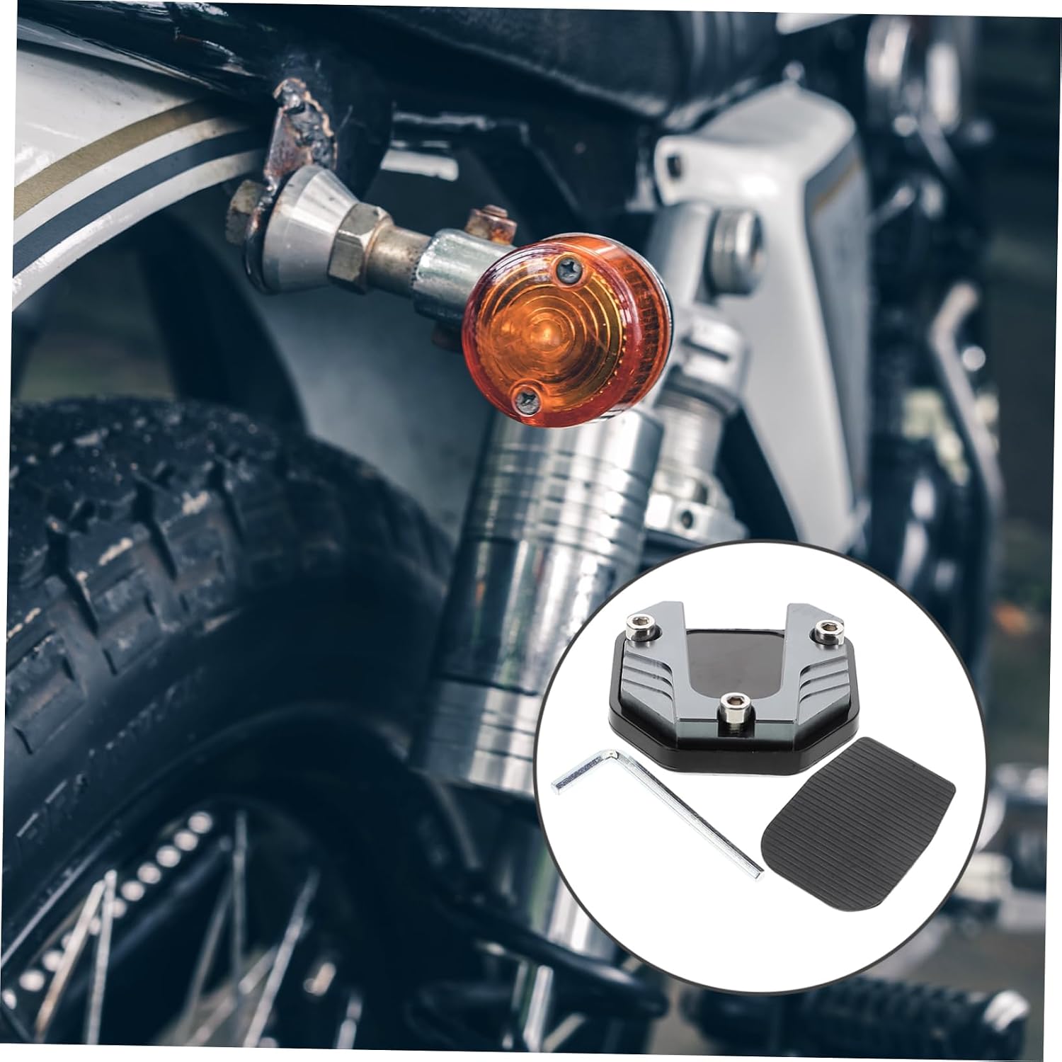 Garneck Kickstand Foot Side Stand Pad Motorcycle Kickstand Enlarger Plate Sturdy Aluminum Alloy Slip Design Fit