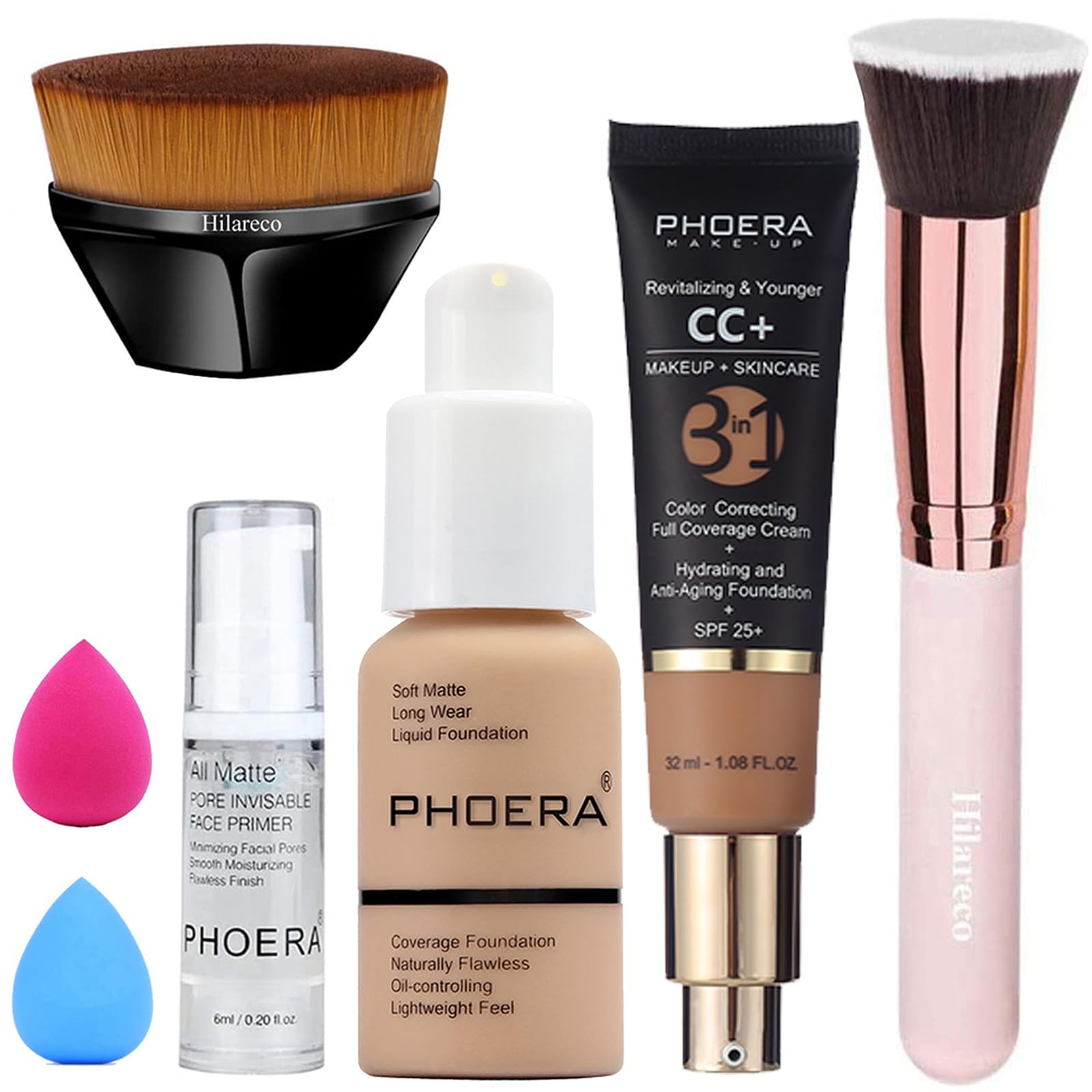 Hilareco PHOERA Foundation,PHOERA CC Cream Foundation Color Correcting Anti Aging Hydrating Serum &SPF 25+,PHOERA Primer, PHOERA Makeup Foundation,