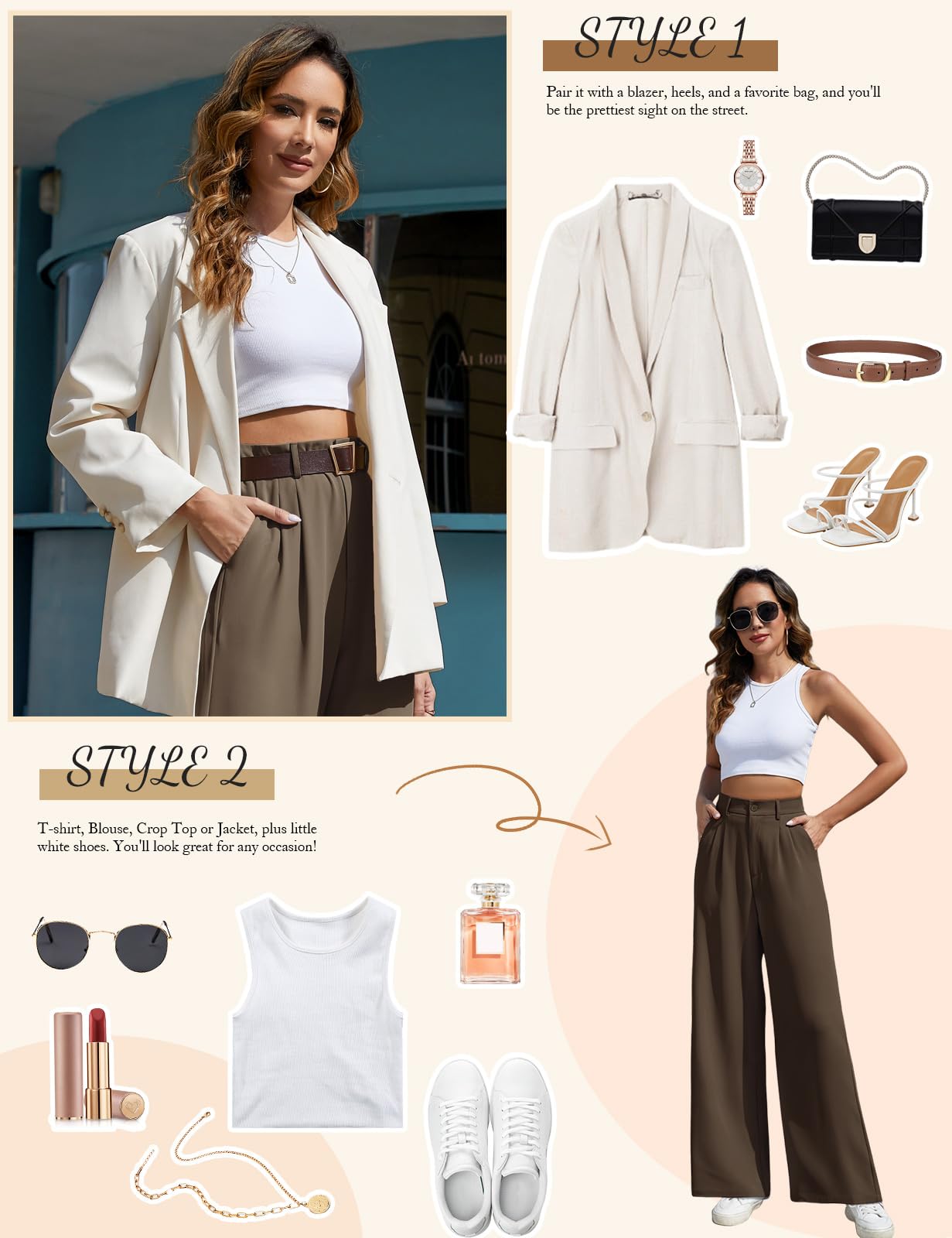 CMTOP Pantaloni Donna Eleganti Pantaloni Leggeri Donna Estivi Vita Alta Pantaloni Lunghi Casual Gamba Dritta Palazzo Tinta Unita Morbidi Pantaloni Larghi Comodi Pantalone con Tasche