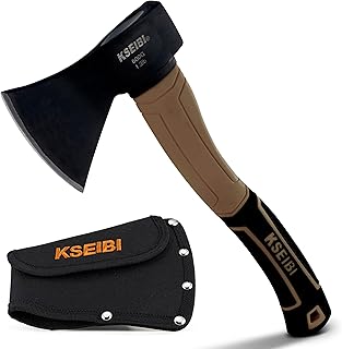 KSEIBI Outdoor Camping Hatchet with Sheath for Splitting and Kindling Wood, Forged Steel Blade with Anti-Slip and Shock Reduction Handle Great Throwing Axes and Hatchets (Tuscan Brown)