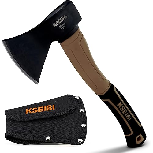 KSEIBI Outdoor Camping Hatchet with Sheath for Splitting and Kindling Wood, Forged Steel Blade with Anti-Slip and Shock Reduction Handle Great Throwing Axes and Hatchets (Tuscan Brown)