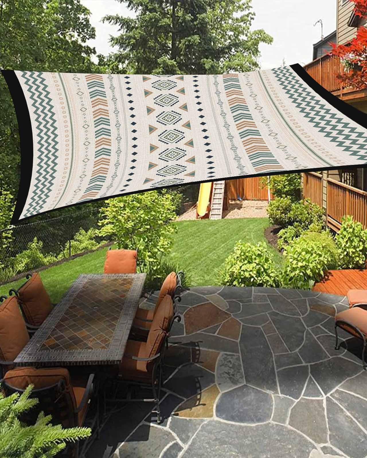 Boanket Sun Shade Sail 8' x 10', Teal Geometric Rectangular Waterproof Outdoor Sun Shades, Contemporary Abstract Art Rustic Shade Cloth for Patio Deck Terrace Garden Lawns Beach Backyard