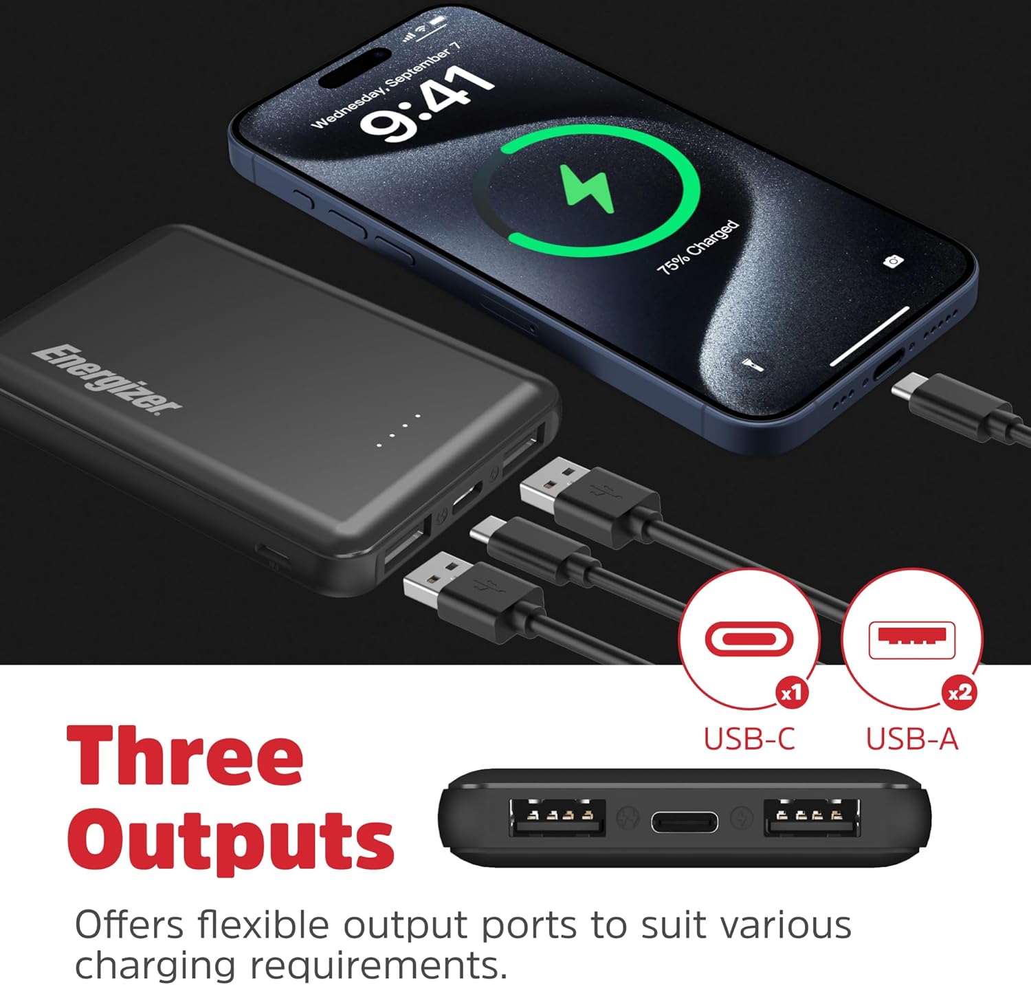 Energizer 5000mAh Portable Charger USB-C Output Power Bank Lightweight Battery Pack Compatible with iPhone, Samaung Galaxy, iPad, Android Smartphones etc_UE5010C
