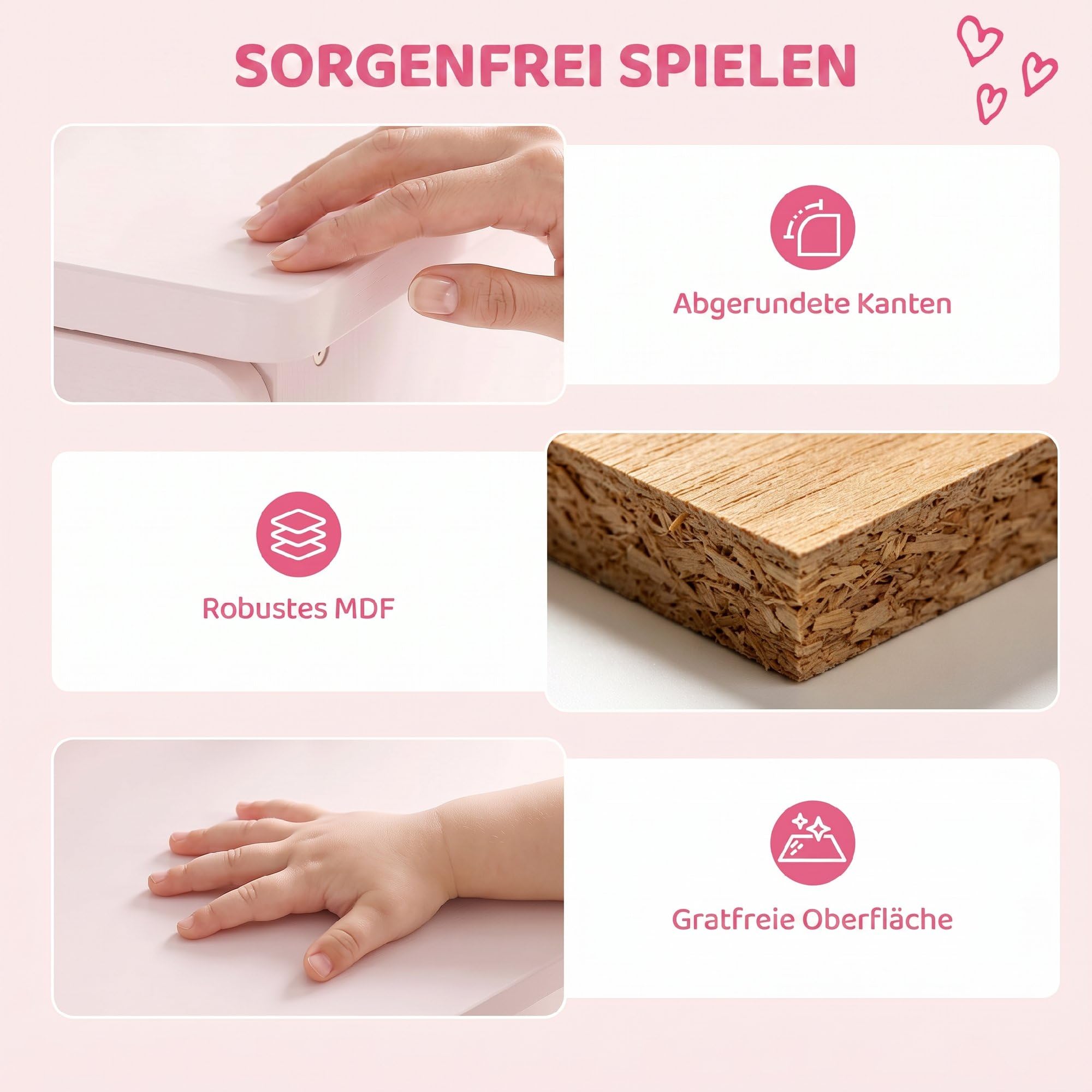 AIYAPLAY Schminktisch Kinder 2 in 1 Kinderschminktisch Mädchen ab 3 Rosa