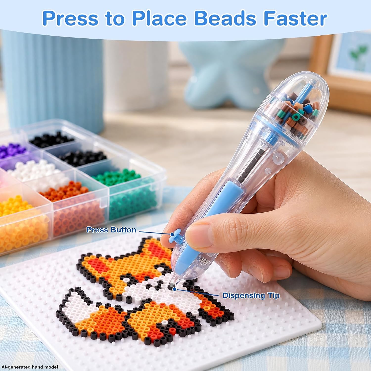 2 Pack Fuse Bead Pen Compatible with Perler Mini Beads, Transparent 2.6mm Press-Button Dispenser Pens for Fuse Beads, Pen Beads and Pixel Art Crafts