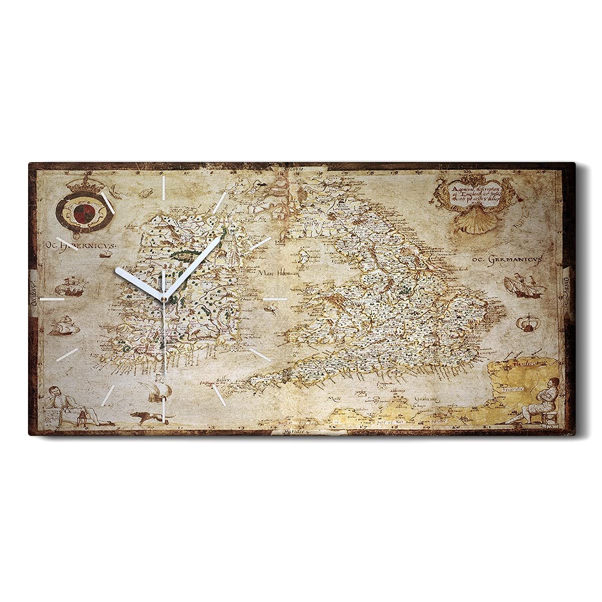 Horloge sur Toile 60x30cm Carte Altengland Island Décoration Murale Salon