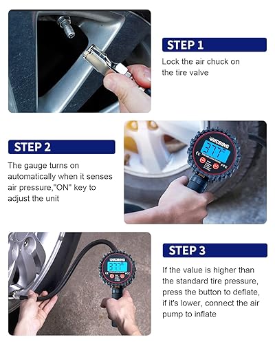 Miniatura 4 de Medidor de presión de neumáticos, medidor digital de neumáticos, compresor de aire, accesorio de inflador de neumáticos, 250 PSI con manguera de