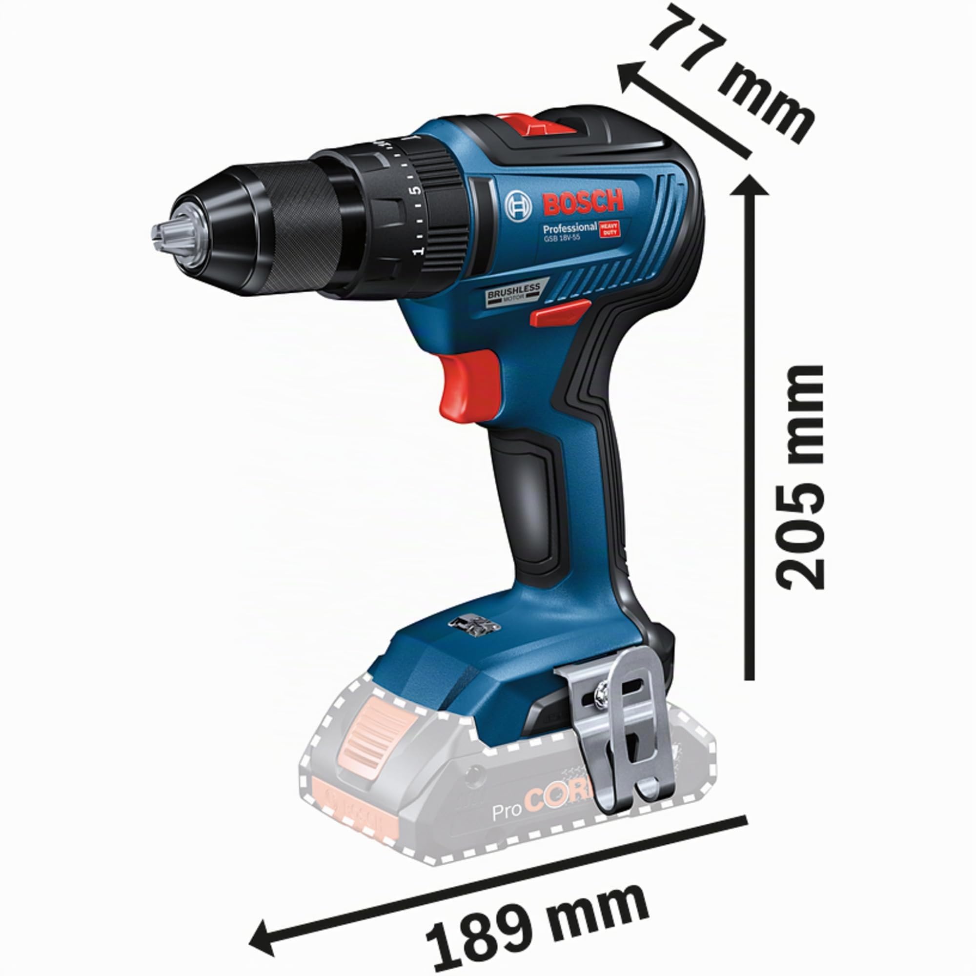Bosch Professional 18V System taladro con percusión a batería GSB 18V-55 (par de apriete máx. 55 Nm, sin batería/cargador)