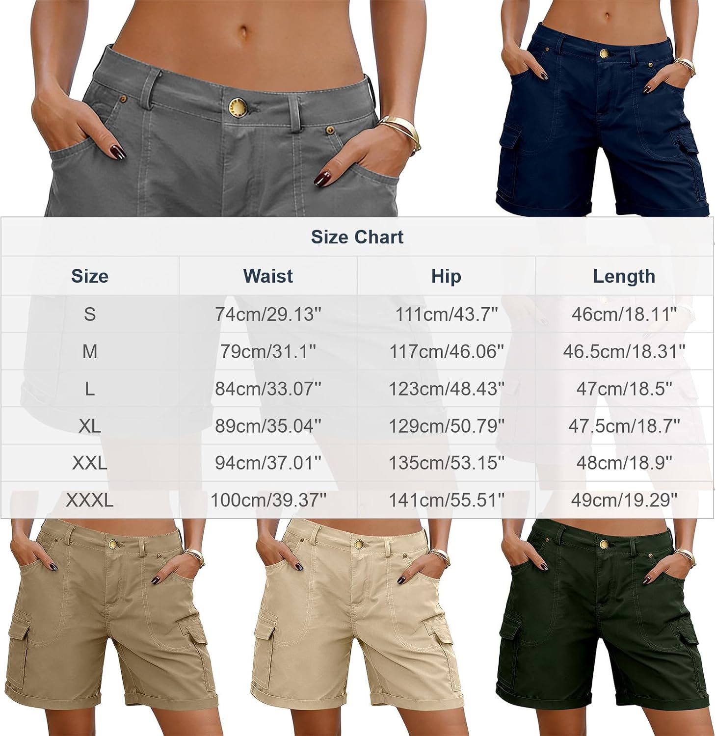 Shorts for Women Cargo Shorts Knee Length Summer Casual | Comfortable Casual Feel, Solid Design, Soft Lightweight Fabric, Suitable for Home, Vacation, Holiday, Outdoor