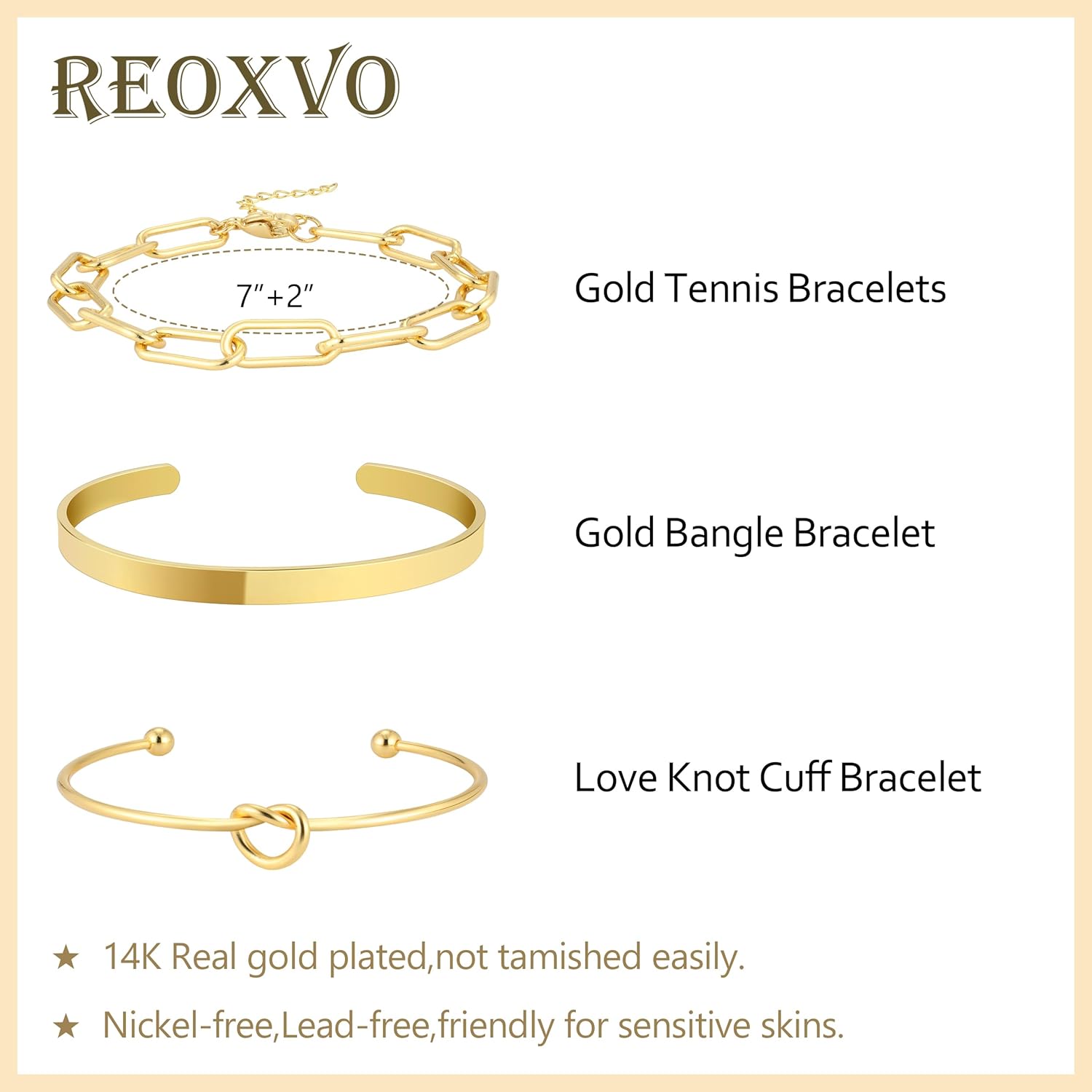 Reoxvo Gold Plated Bangle Cuff Bracelets for Women Non Tarnish Gold Bracelet Stack Jewelry Set for Women Trendy - Image 5