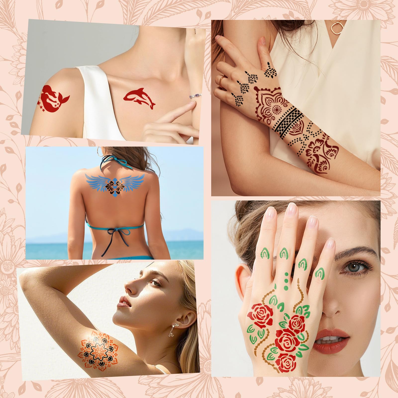 DIY Body Art Tattoo Kit with Reusable Stencils and Body Paint