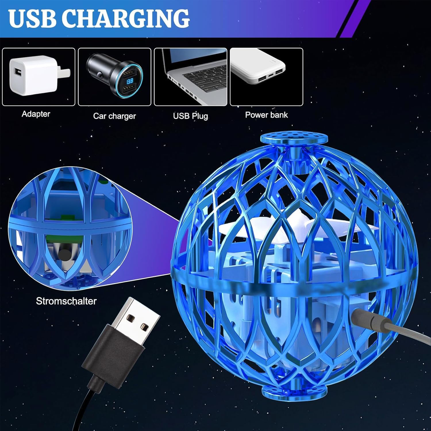 OBEST Mini Fliegender Ball Magischer Flugball Boomerang Flying Orb Ball mit LED Licht, 360 Flip Orbi Drohne UFO Hover Spinner Innen Außen Spielzeug für Kinder Erwachsene Jungen Mädchen Geschenk