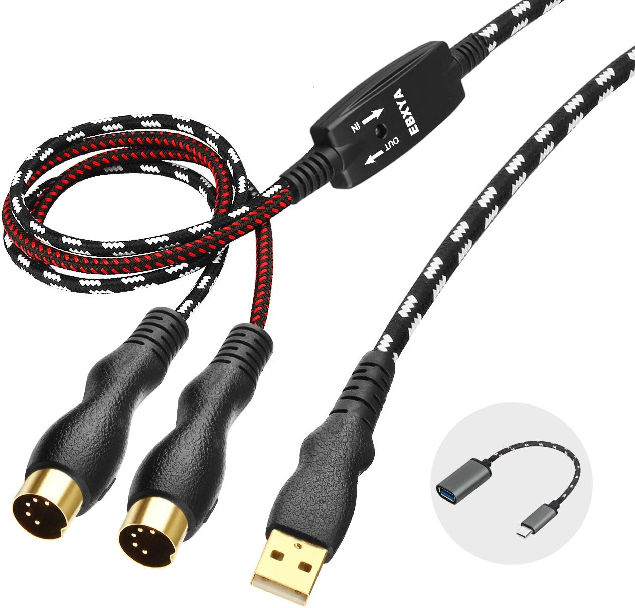 OTraki Midi Kabel USB Interface Konverter, In Out 5 Polig Midi zu USB