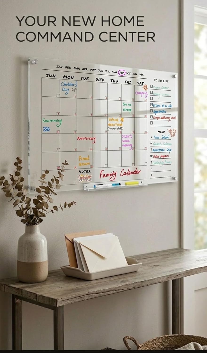 Acrylic Wall Calendar – Medium Clear Dry Erase Wall Calendar 24x18 – Acrylic Monthly Wall Planner for Home, Office & Family – Reusable Transparent Wall Calendar with Markers